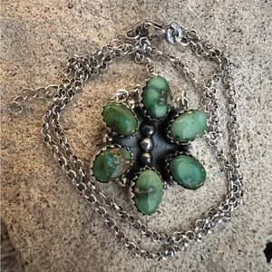 ❤️ Sonoran Gold Turquoise Cluster Pendant Brushed Sterling 18 - 20” Adj Necklace